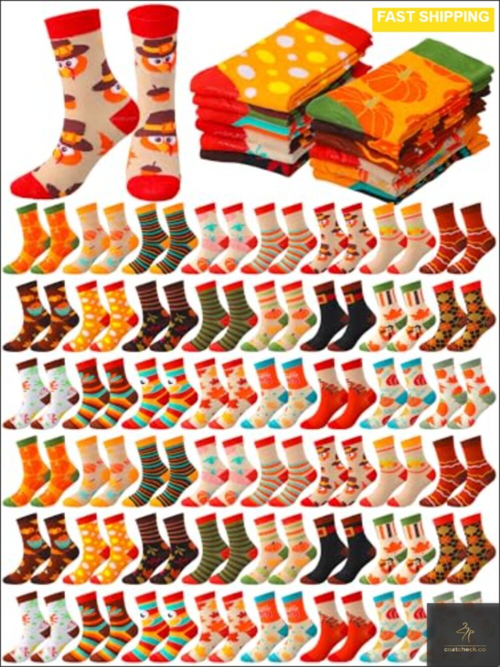 48 Pairs Thanksgiving Crew Socks Polyester Women's Novelty Bulk